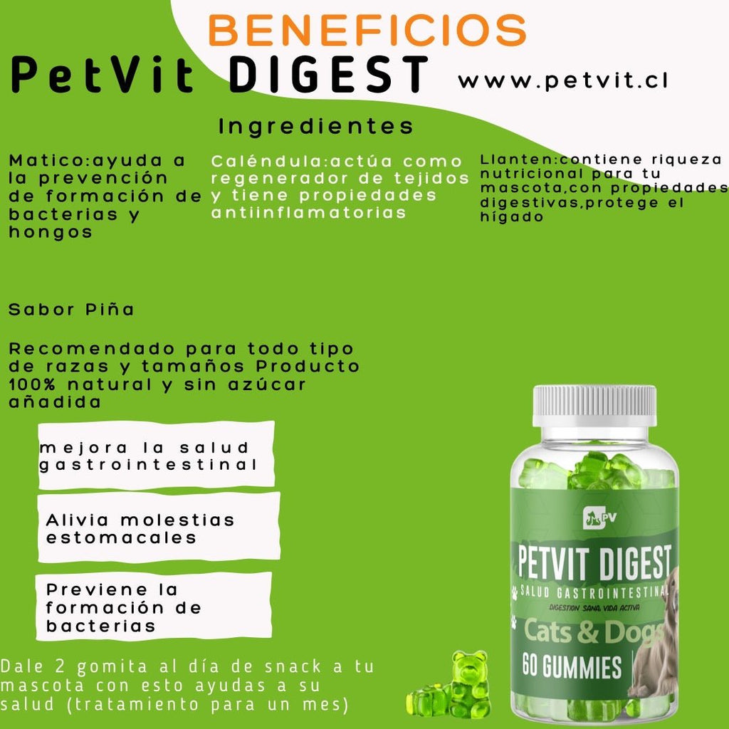 Pervit Digest,calm pack Suplemento Natural Perros Gatos calmante/digestión - Petvit