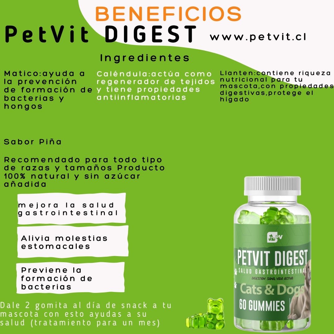 Pervit Digest,calm pack Suplemento Natural Perros Gatos calmante/digestión - Petvit